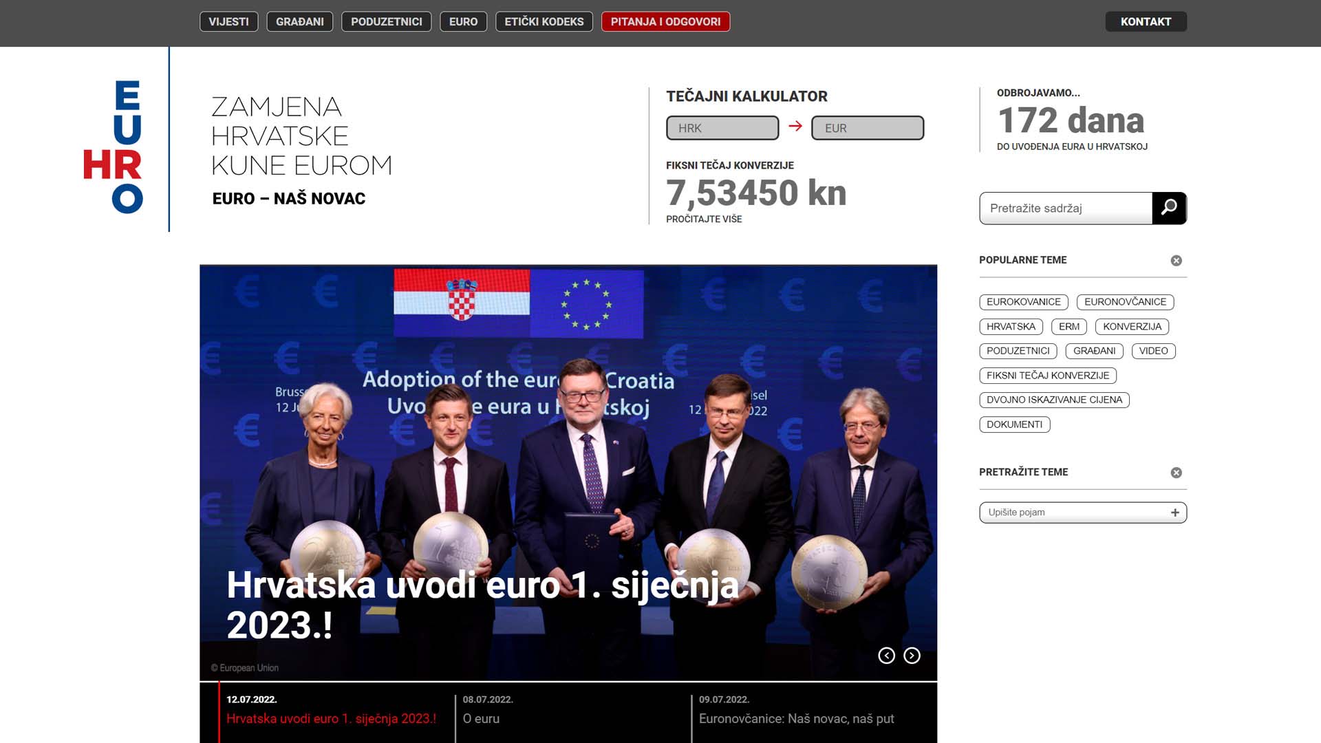 Od danas aktivna web stranica www.euro.hr