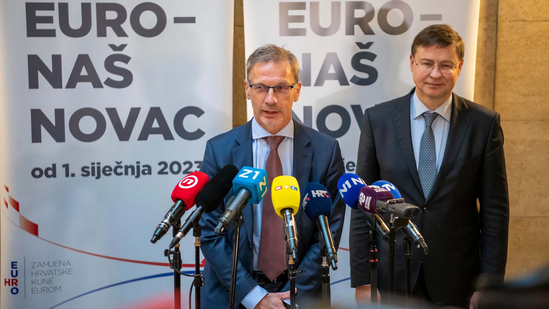 Izvršni potpredsjednik EK Valdis Dombrovskis i guverner HNB-a Boris Vujčić održali sastanak na temu uvođenja eura u Hrvatskoj